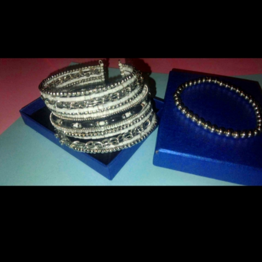 Silver Tone Beaded Bracelet Bundle